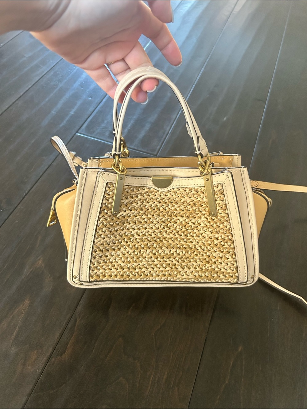 Coach Straw-Front Satchel with Gold Hardware Raffia Dreamer Mini